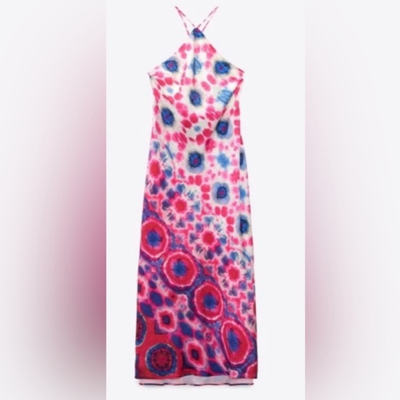 like new S ZARA Midi Halter Dress Tie Dye - Picture 5 of 16